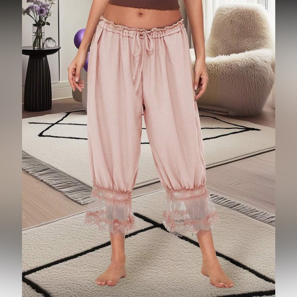 Peach Lace Trim Pajama Bloomers
